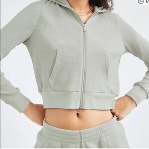 Aritzia TNA Waffle Zip Hoodie Sweatshirt Thermal Knit Sage Green Mint Medium